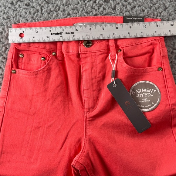 TRACTR MONA Bright Orange Coral High Rise Stretch Cut Off Crop Jeans Sz 0/25 NWT - Picture 5 of 11